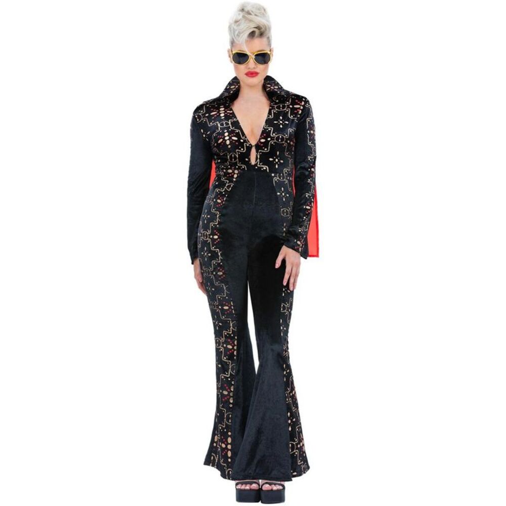Elvis Presley Womens/Ladies Rhinestone Costume Set / Black/Red
